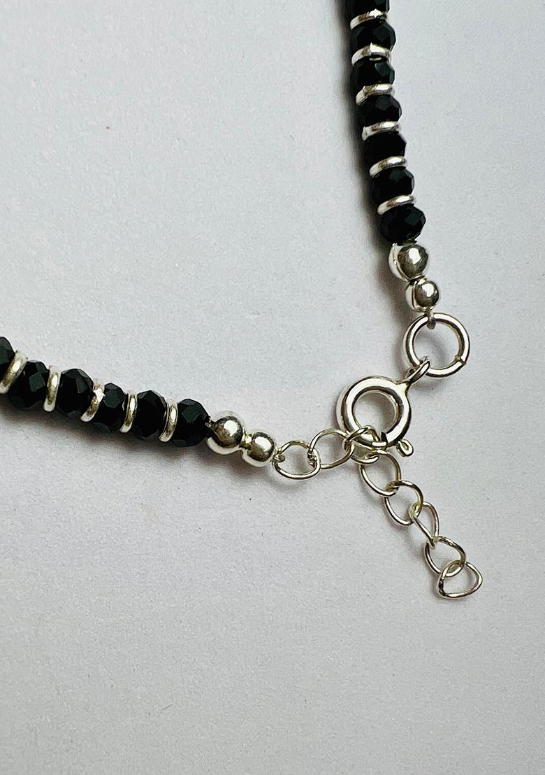 Black Beads 925 Sterling Silver Anklet