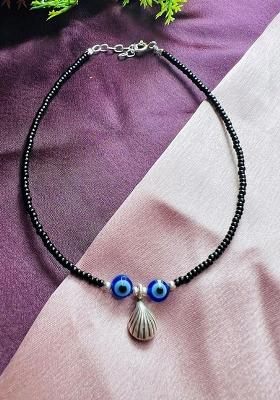 Black Beads 925 Sterling Silver Anklet