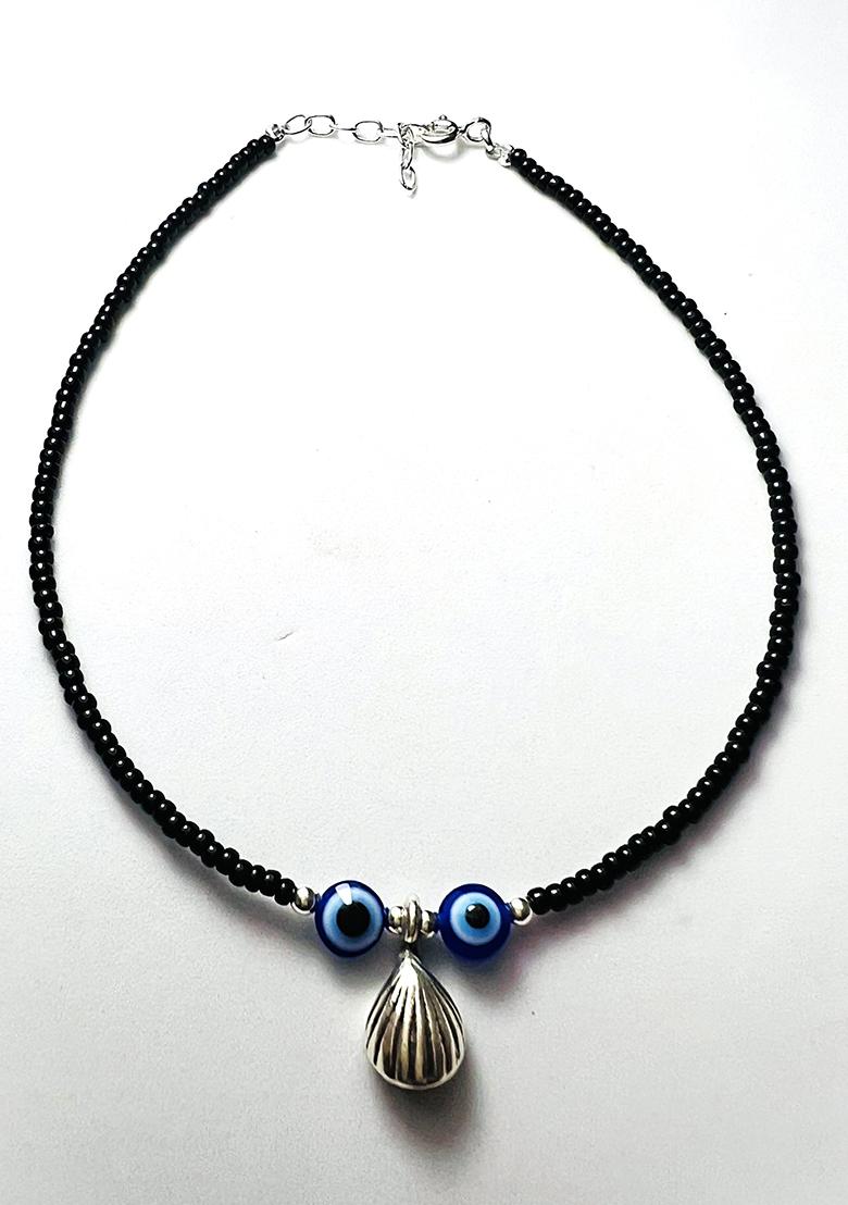 Black Beads 925 Sterling Silver Anklet