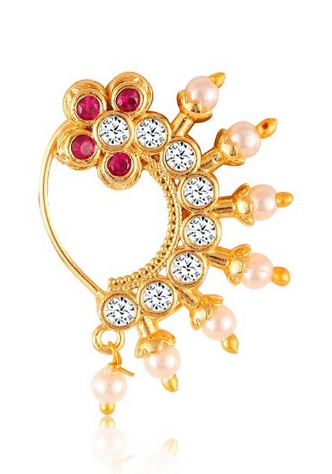 Silver Plated Alloy Pearl Cz Stone Maharashtrian Nath