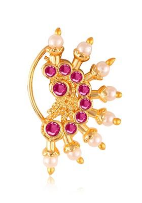 Silver Plated Alloy Pearl Cz Stone Maharashtrian Nath