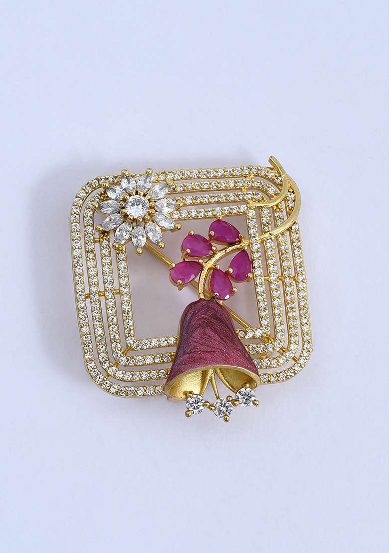 White Stone Saree Pin - Indya