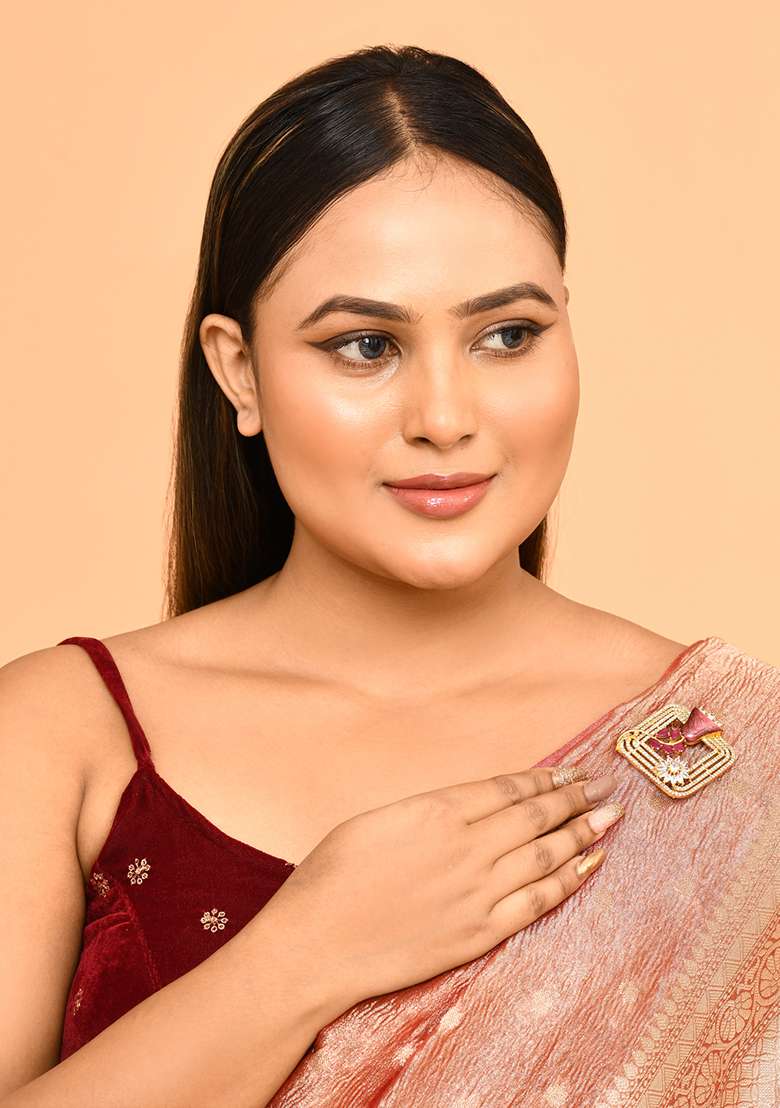 White Stone Saree Pin - Indya