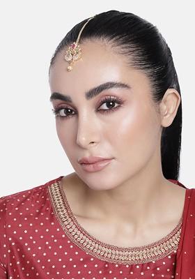 Pink Beaded Gold Plated Head Accessories