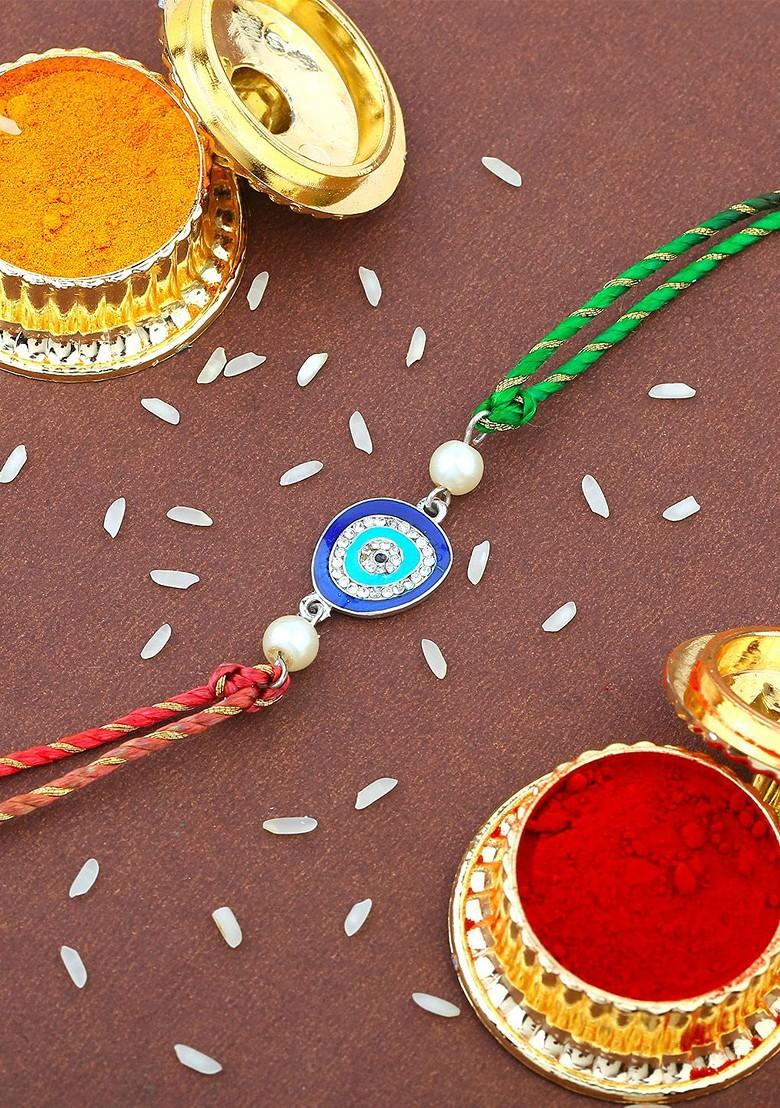 Blue White Bhaiya Bhabhi Pearl Rakhi