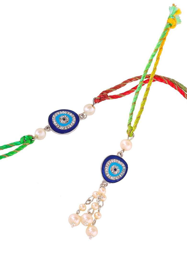 Blue White Bhaiya Bhabhi Pearl Rakhi - Indya