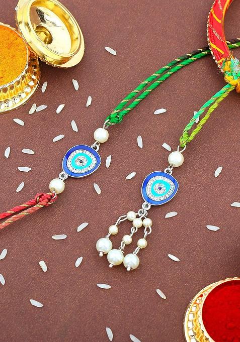 Blue White Bhaiya Bhabhi Pearl Rakhi