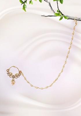 Gold Studded Traditional Curry Design  Gold Plated Nosepin