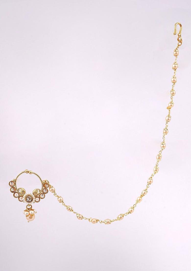 Gold Studded Traditional Curry Design  Gold Plated Nosepin