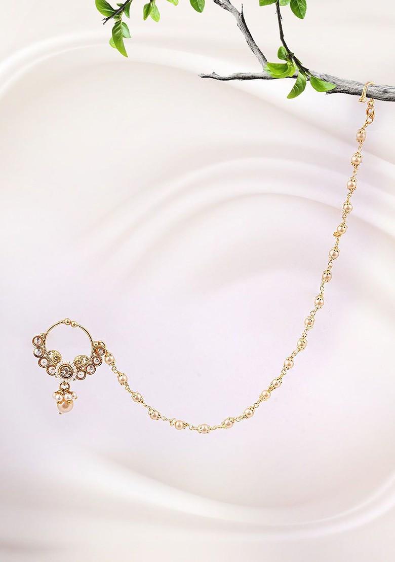 Gold Studded Traditional Curry Design  Gold Plated Nosepin