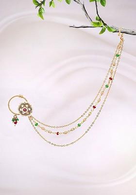 Gold Artificial Stones And Beads Gold Plated Nosepin