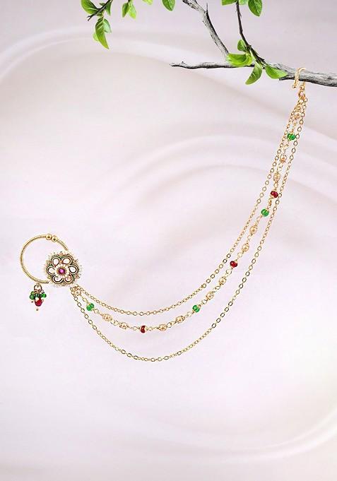 Gold Artificial Stones And Beads Gold Plated Nosepin