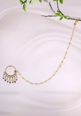 Gold Artificial Stones And Beads Gold Plated Nosepin