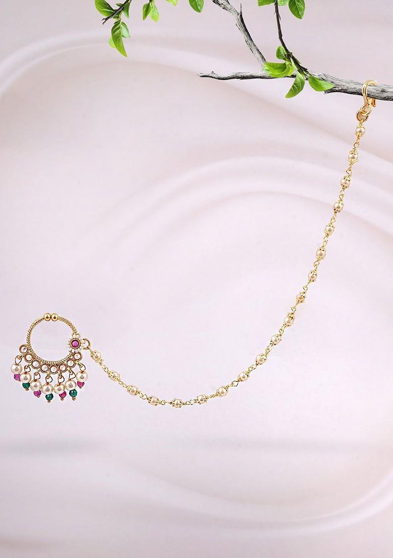 Gold Artificial Stones And Beads Gold Plated Nosepin