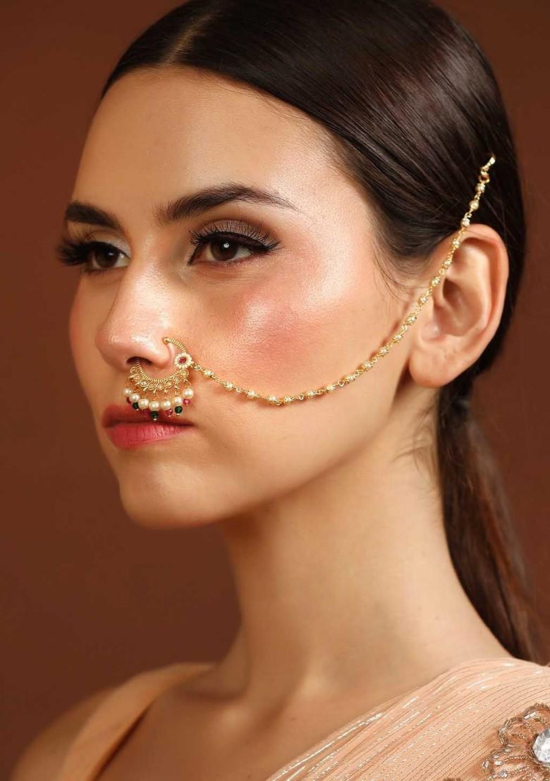 Gold Artificial Stones And Beads Gold Plated Nosepin