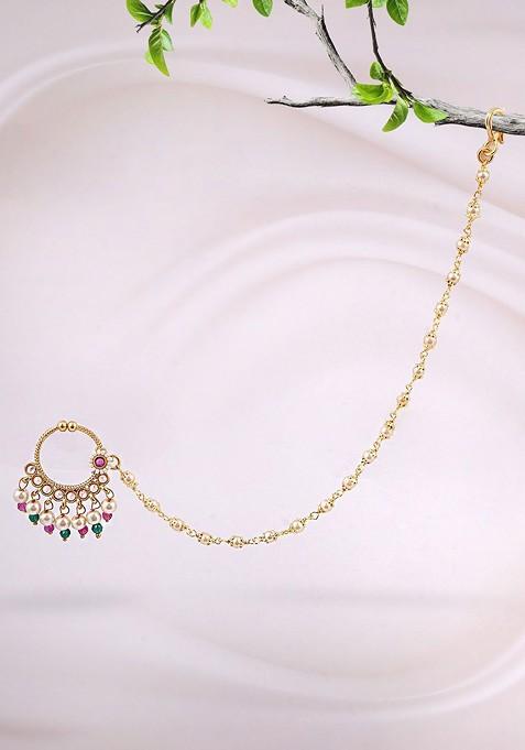 Gold Artificial Stones And Beads Gold Plated Nosepin