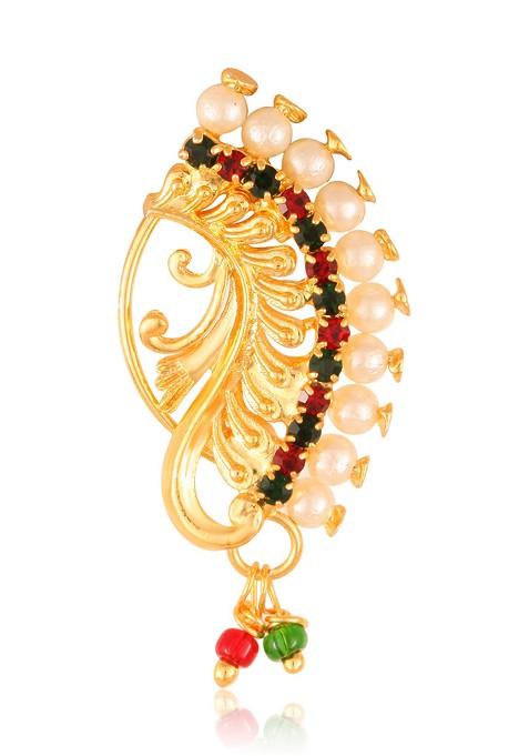 Gold Plated Bead Cz Multicolour Stone Maharashtrian Nath