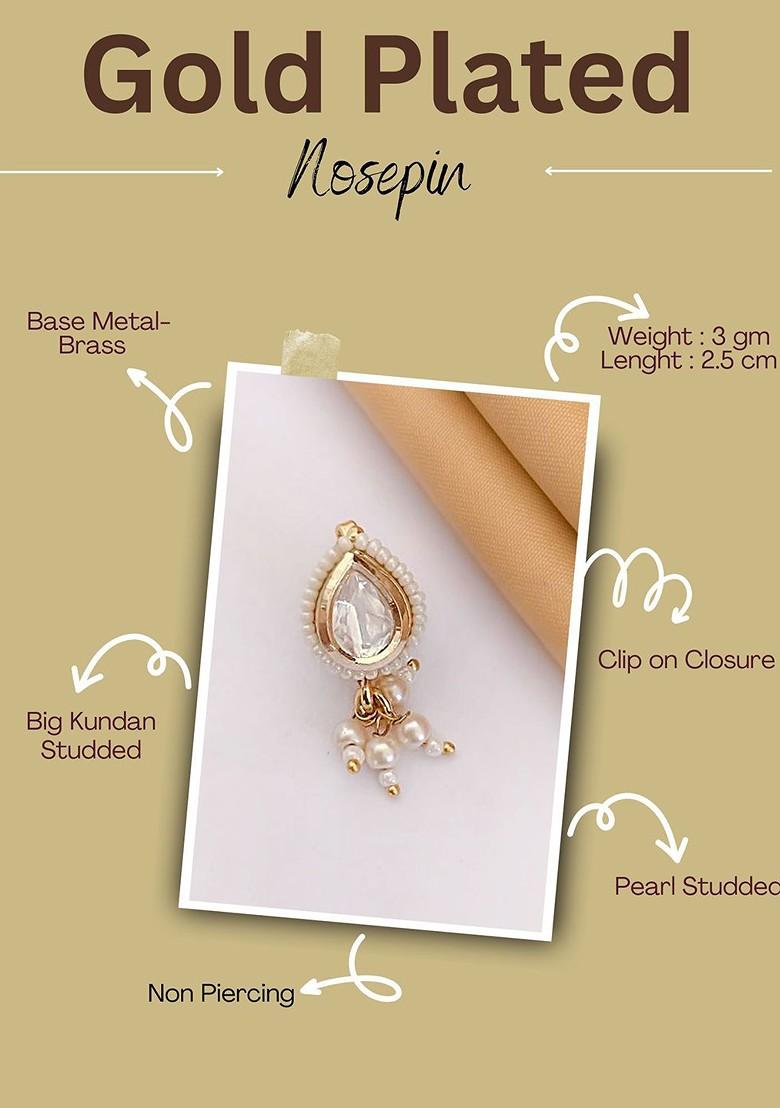 Gold Artificial Stones And Beads Gold Plated Nosepin