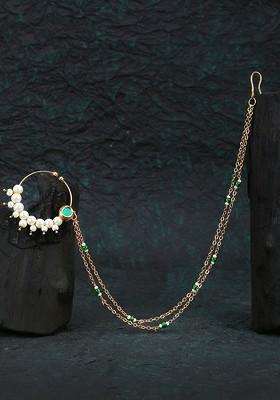 Gold Artificial Stones And Beads Gold Plated Nosepin