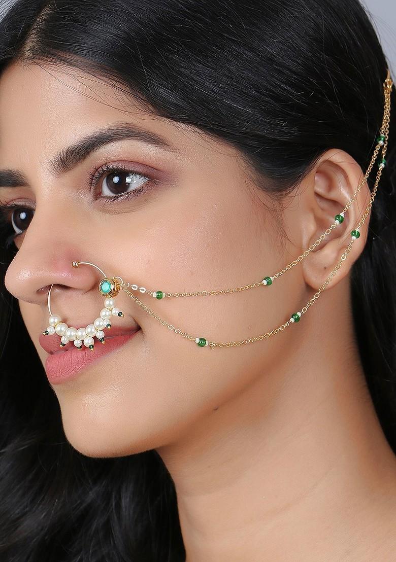 Gold Artificial Stones And Beads Gold Plated Nosepin