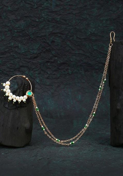 Gold Artificial Stones And Beads Gold Plated Nosepin