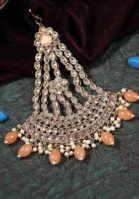Gold Artificial Stones And Beads Gold Plated Jhumar Passa