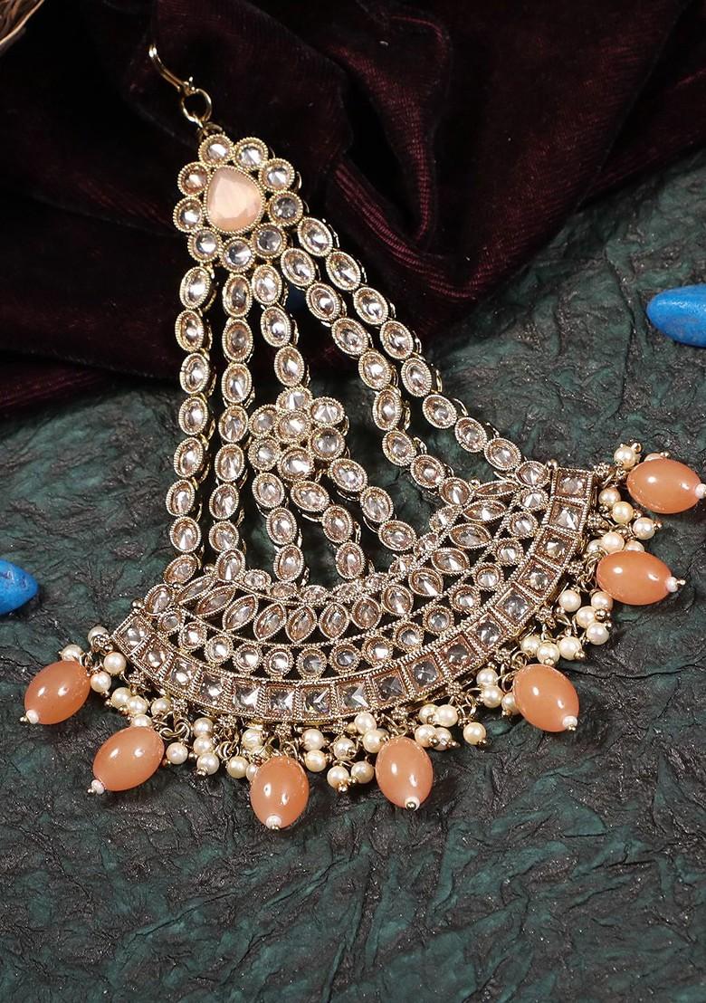 Gold Artificial Stones And Beads Gold Plated Jhumar Passa