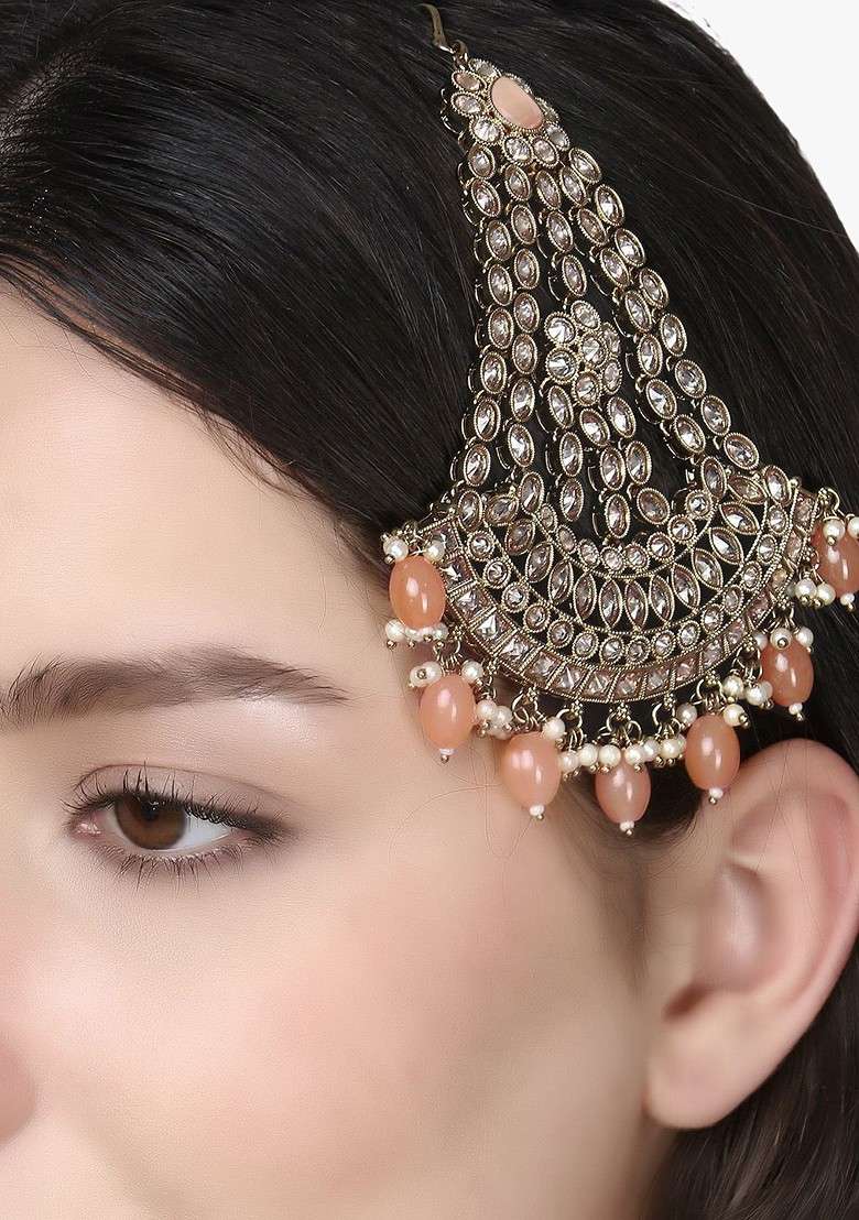 Gold Artificial Stones And Beads Gold Plated Jhumar Passa - Indya