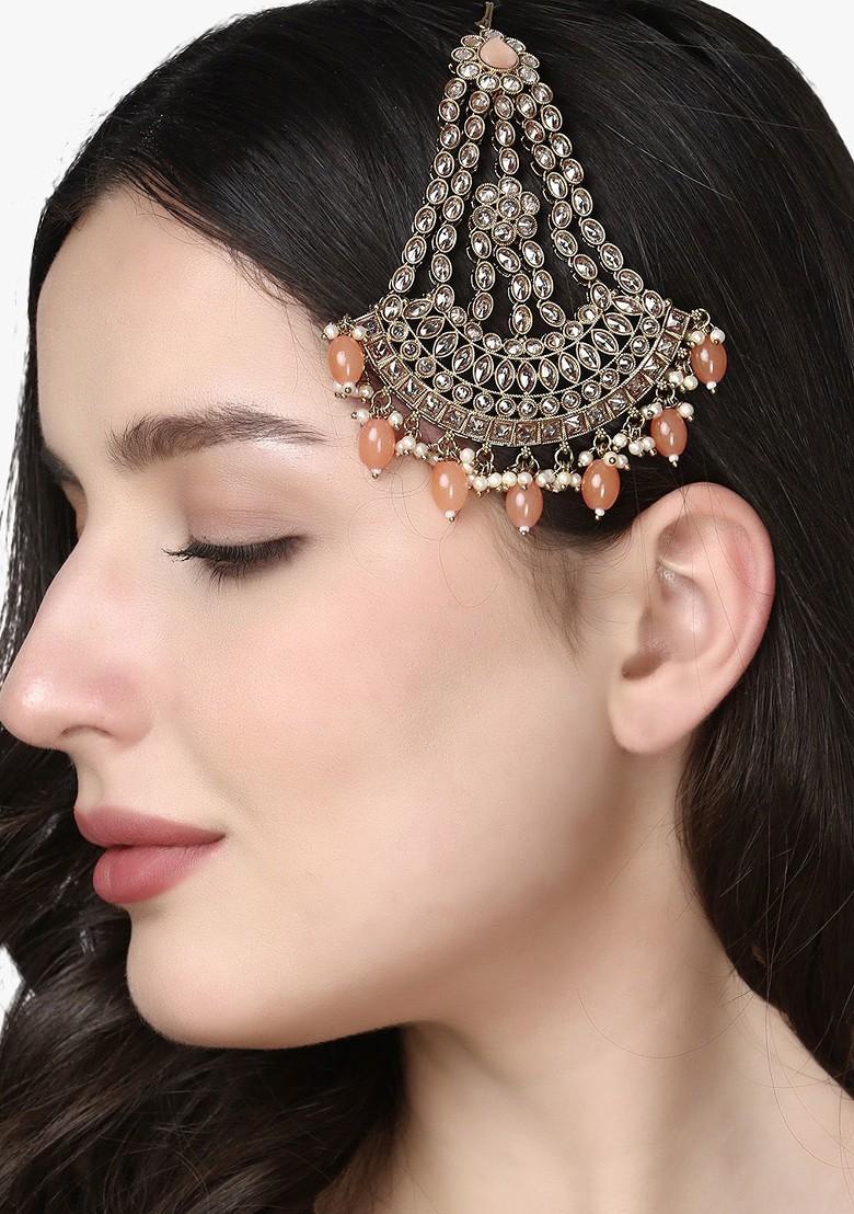 Gold Artificial Stones And Beads Gold Plated Jhumar Passa