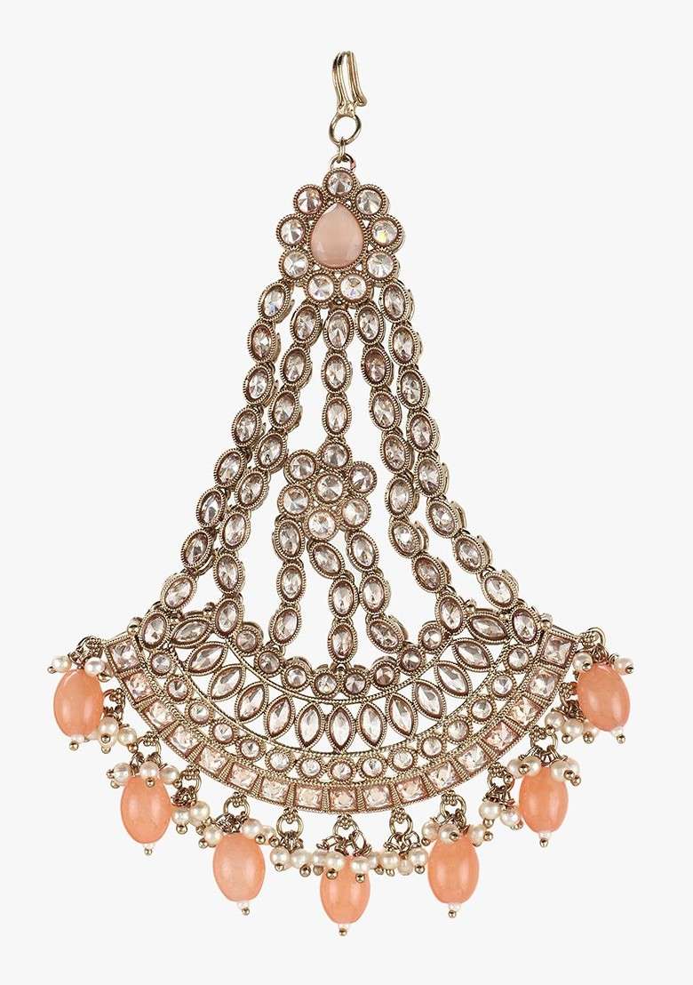 Gold Artificial Stones And Beads Gold Plated Jhumar Passa - Indya