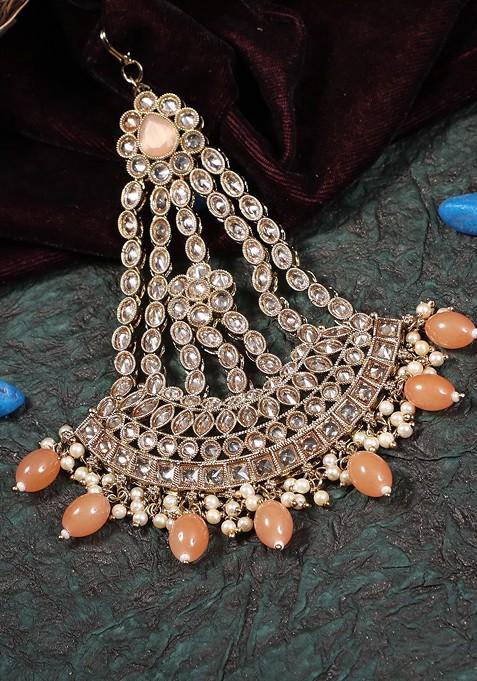 Gold Artificial Stones And Beads Gold Plated Jhumar Passa