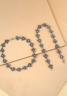 Silver Floral Stud Silver Plated  Anklets