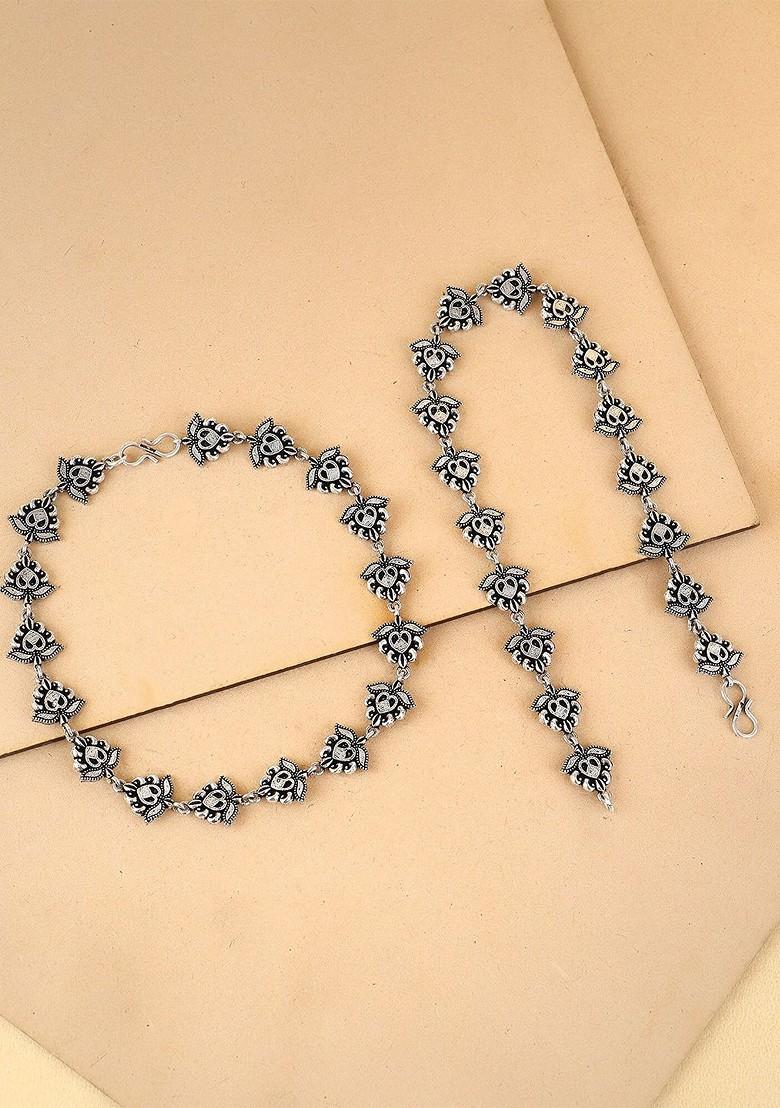 Silver Floral Stud Silver Plated  Anklets