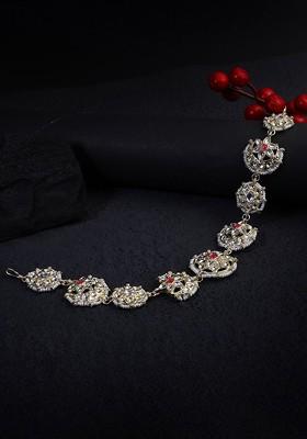 White Studded  And Beaded  Gold Plated Matha Patti