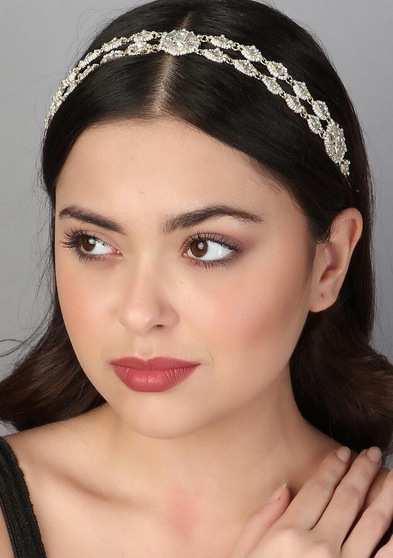 White Stone Studded  Gold Plated Matha Patti