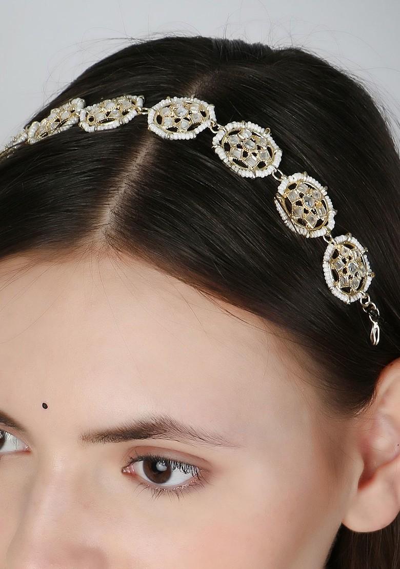 Gold Studded  And Beaded  Gold Plated Matha Patti