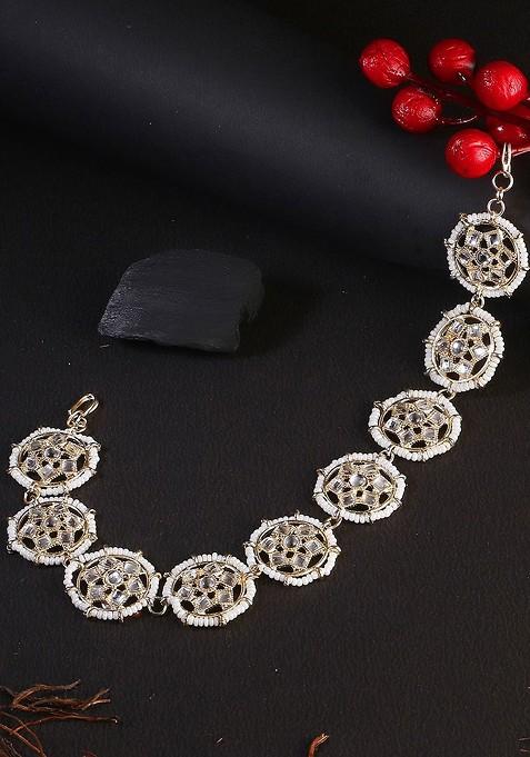 Gold Studded  And Beaded  Gold Plated Matha Patti