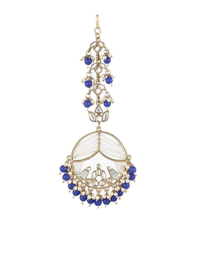 Gold Stone Studded And Beaded Gold Plated Maangtikka