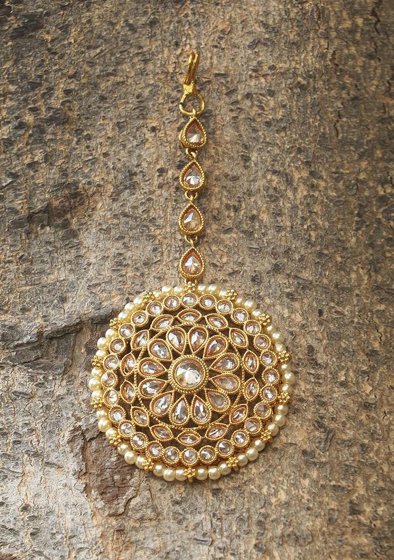 Gold Stone Studded  Gold Plated Maangtikka