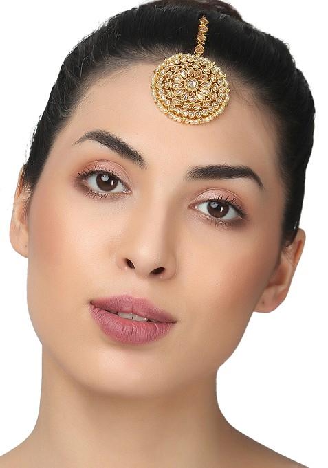 Gold Stone Studded  Gold Plated Maangtikka