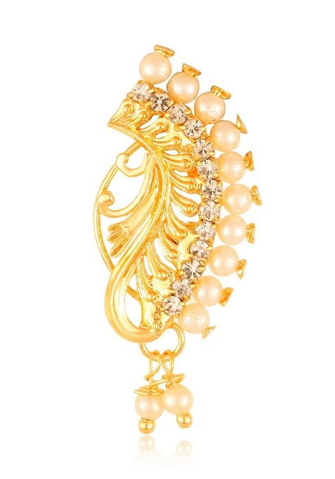 Gold Plated Pearl Cz White Stone Maharashtrian Nath