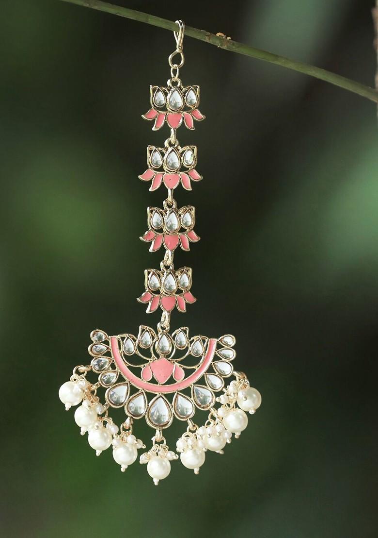 Gold Artificial Stones And Beads Gold Plated Maangtikka