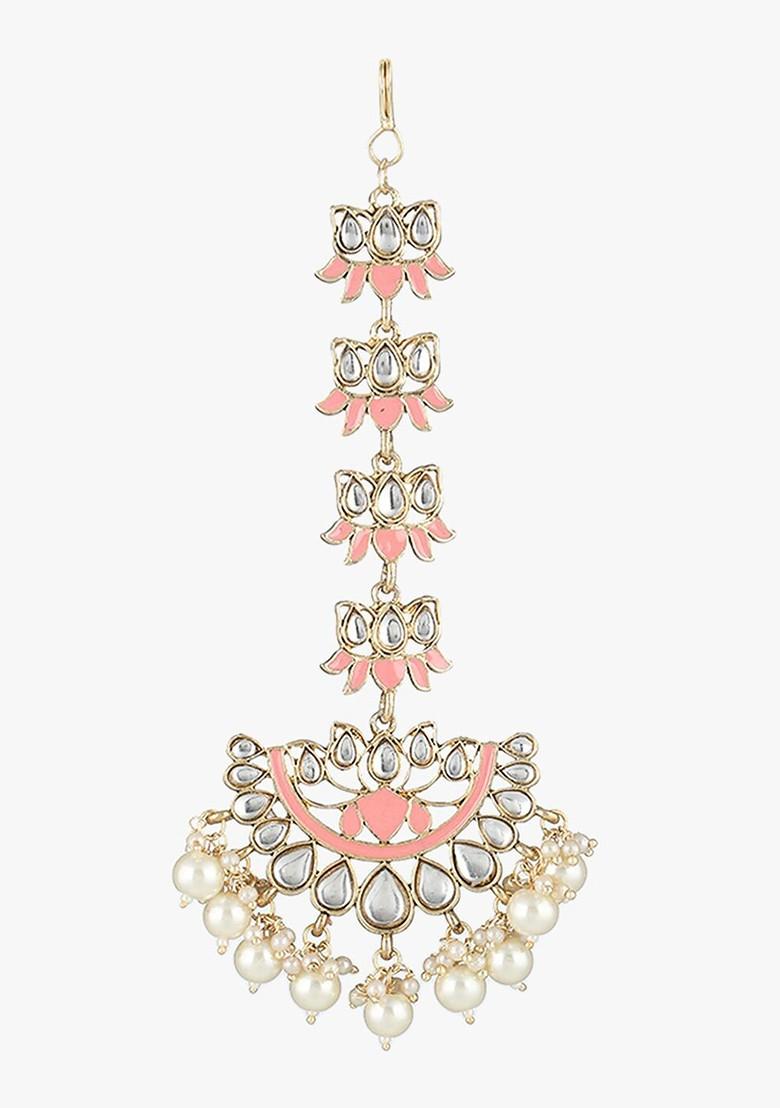Gold Artificial Stones And Beads Gold Plated Maangtikka