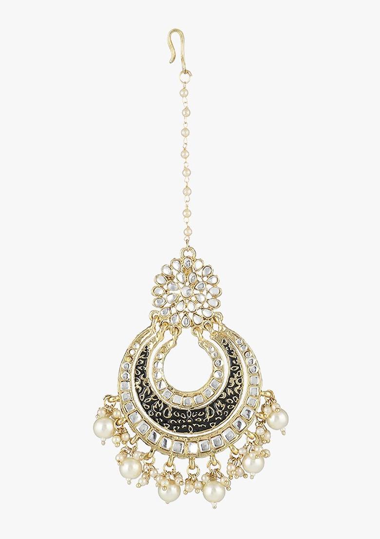 Gold Artificial Stones And Beads Gold Plated Maangtikka