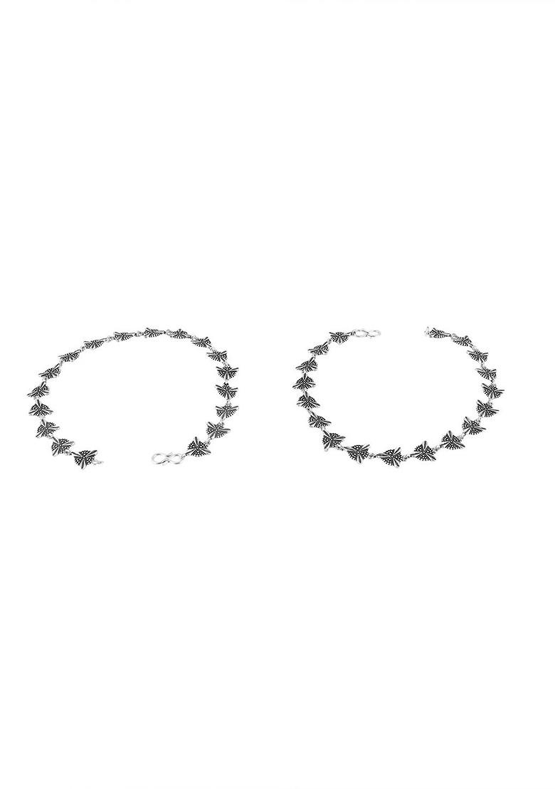 Silver Floral Stud Silver Plated  Anklets