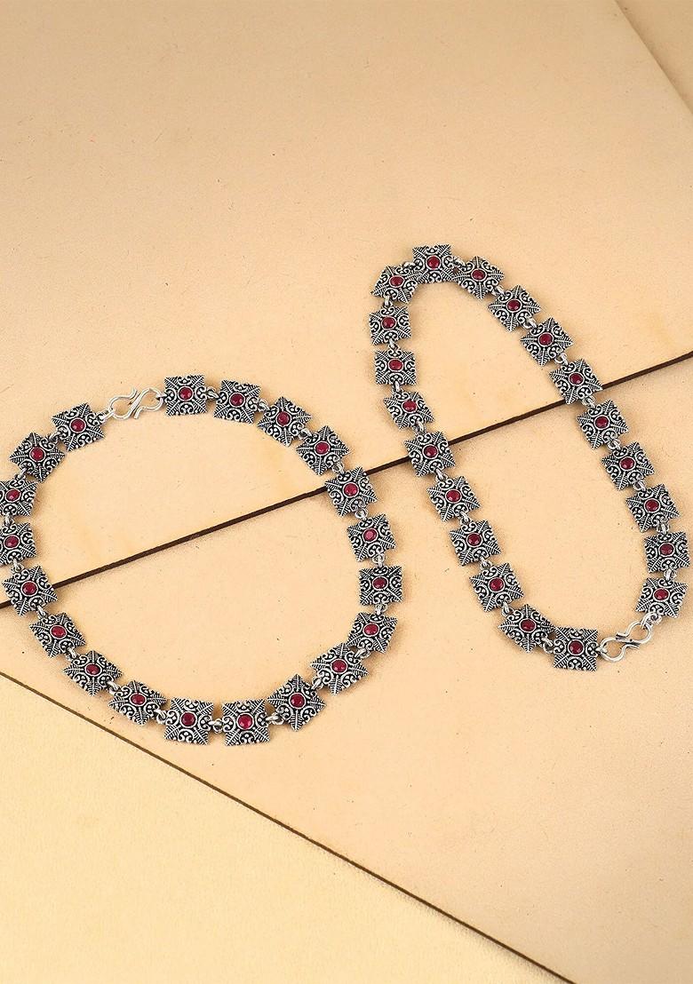 Silver Stone Studded  Silver Plated  Anklets