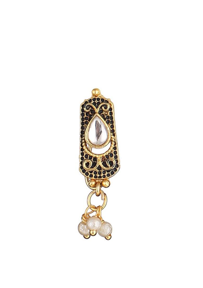 Gold Studded  And Beaded  Gold Plated Nosepin