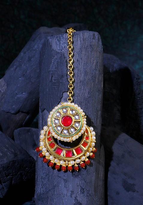 Gold Stone Studded  Gold Plated Maangtikka