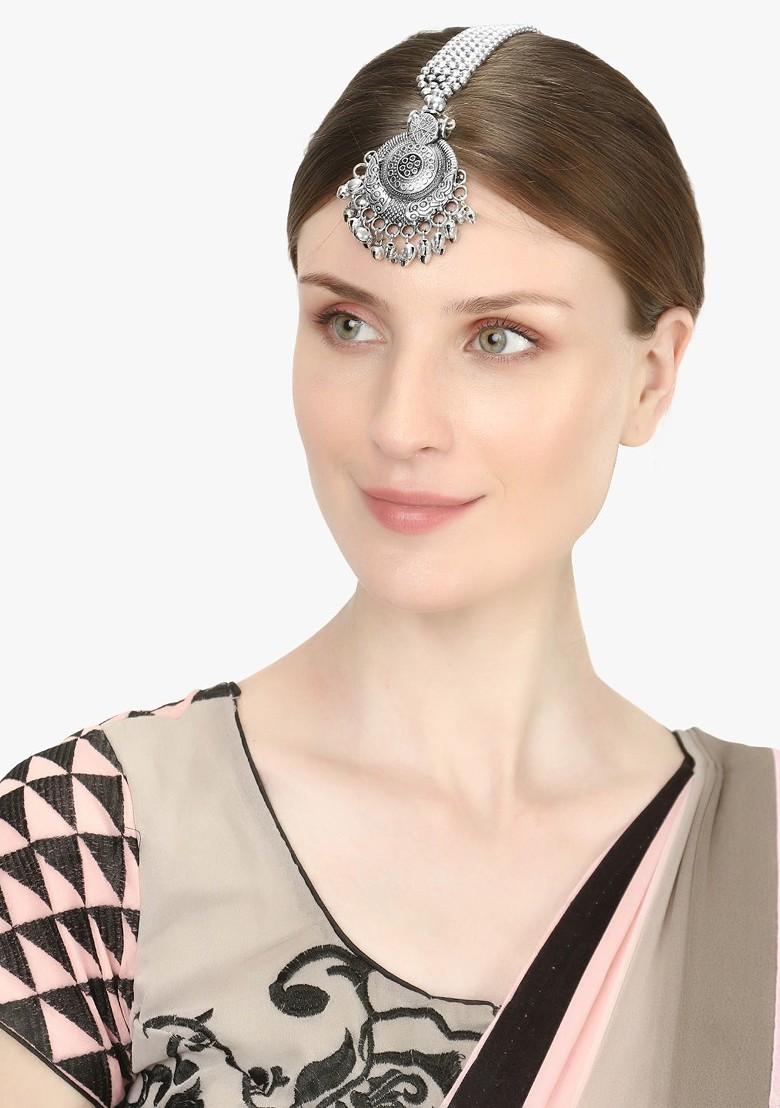Silver Beaded Silver Plated  Maangtikka