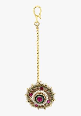 Gold Studded  And Beaded  Gold Plated Maangtikka